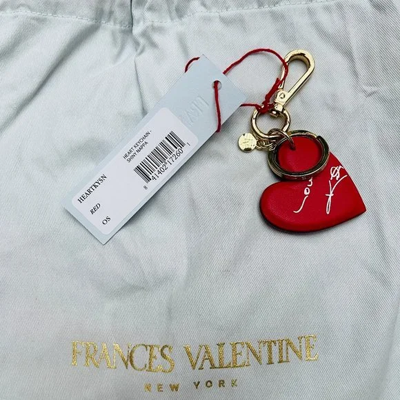 NWT Frances Valentine nappa Leather Heart Keychain w face mask - Picture 7 of 11